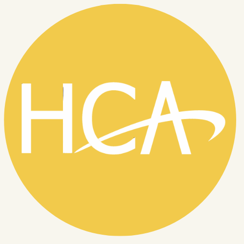 A yellow circle with the word hca on it