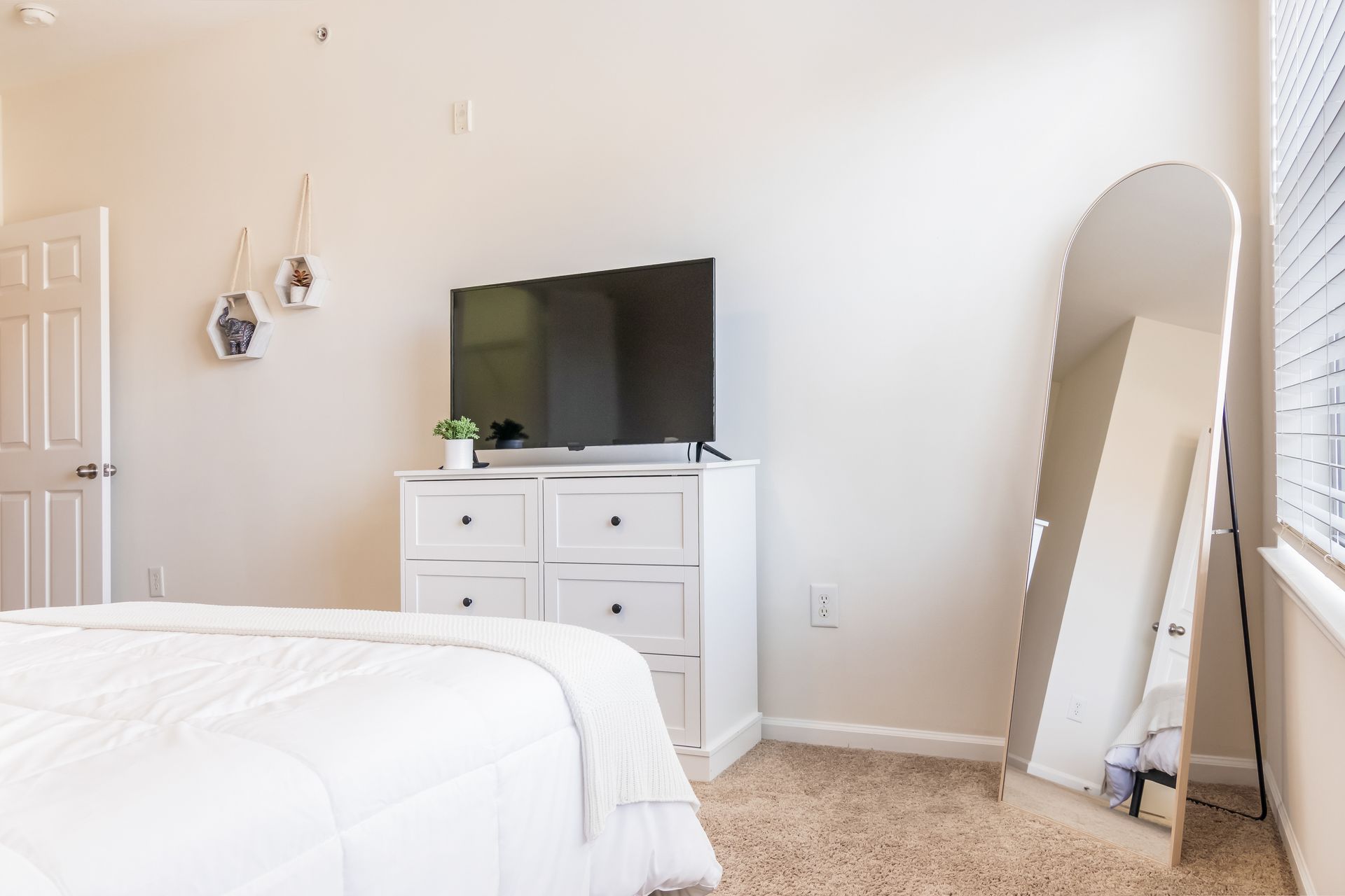 Bedroom with a large mirror and a flat screen tv in Johnson City