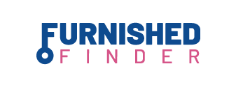 The logo for furnished finder is blue and pink.