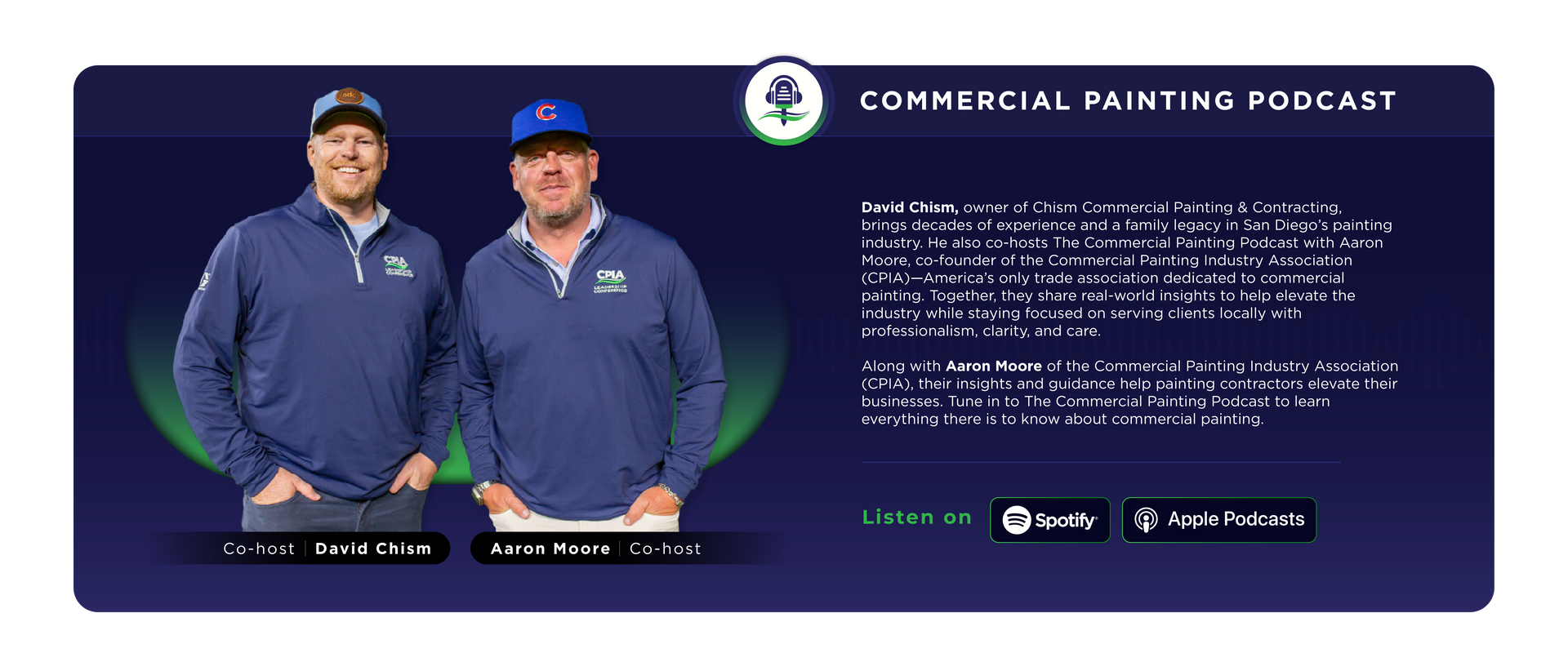 Two men in blue shirts, promoting the 