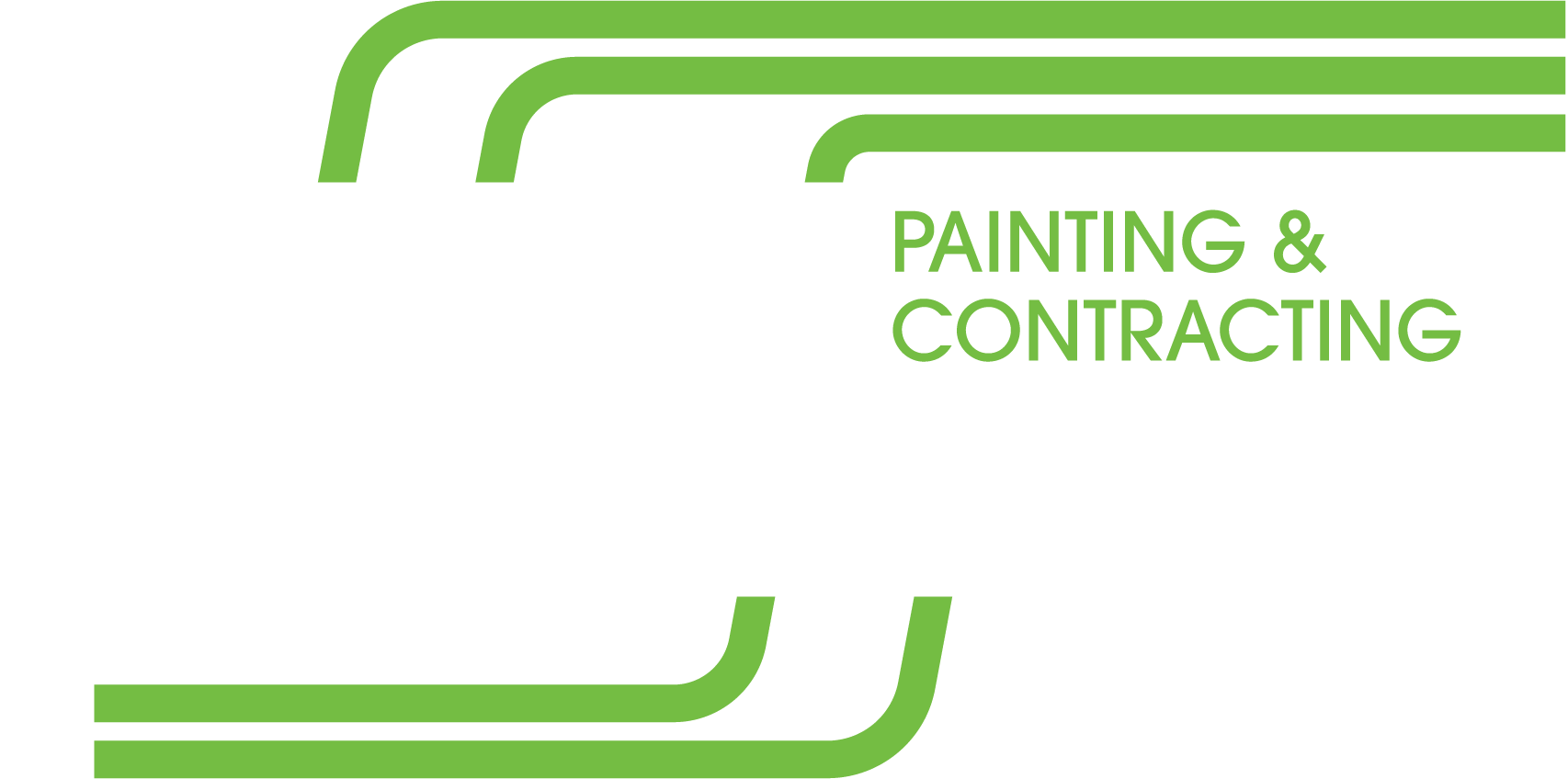 Green lines with curved corners, text: Painting & Contracting.