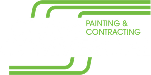 Green lines with curved corners, text: Painting & Contracting.