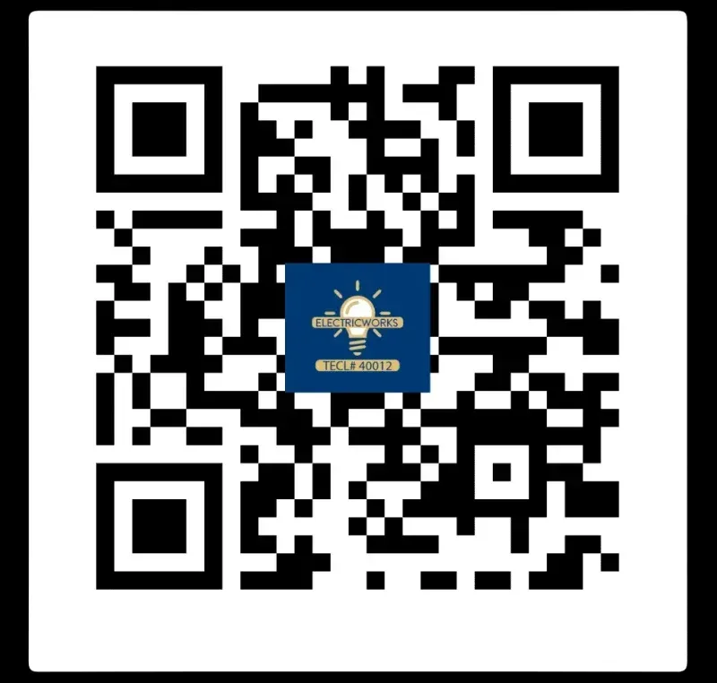 QR code with a logo of a lightbulb inside a blue square in the center.