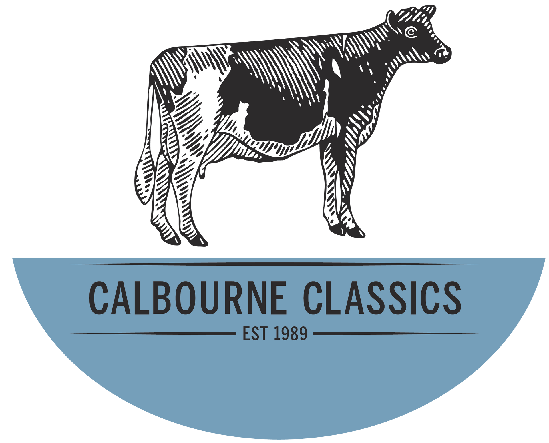 Cow illustration above text 
