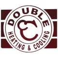 Logo for Double Heating & Cooling, with a circular emblem and maroon color scheme.