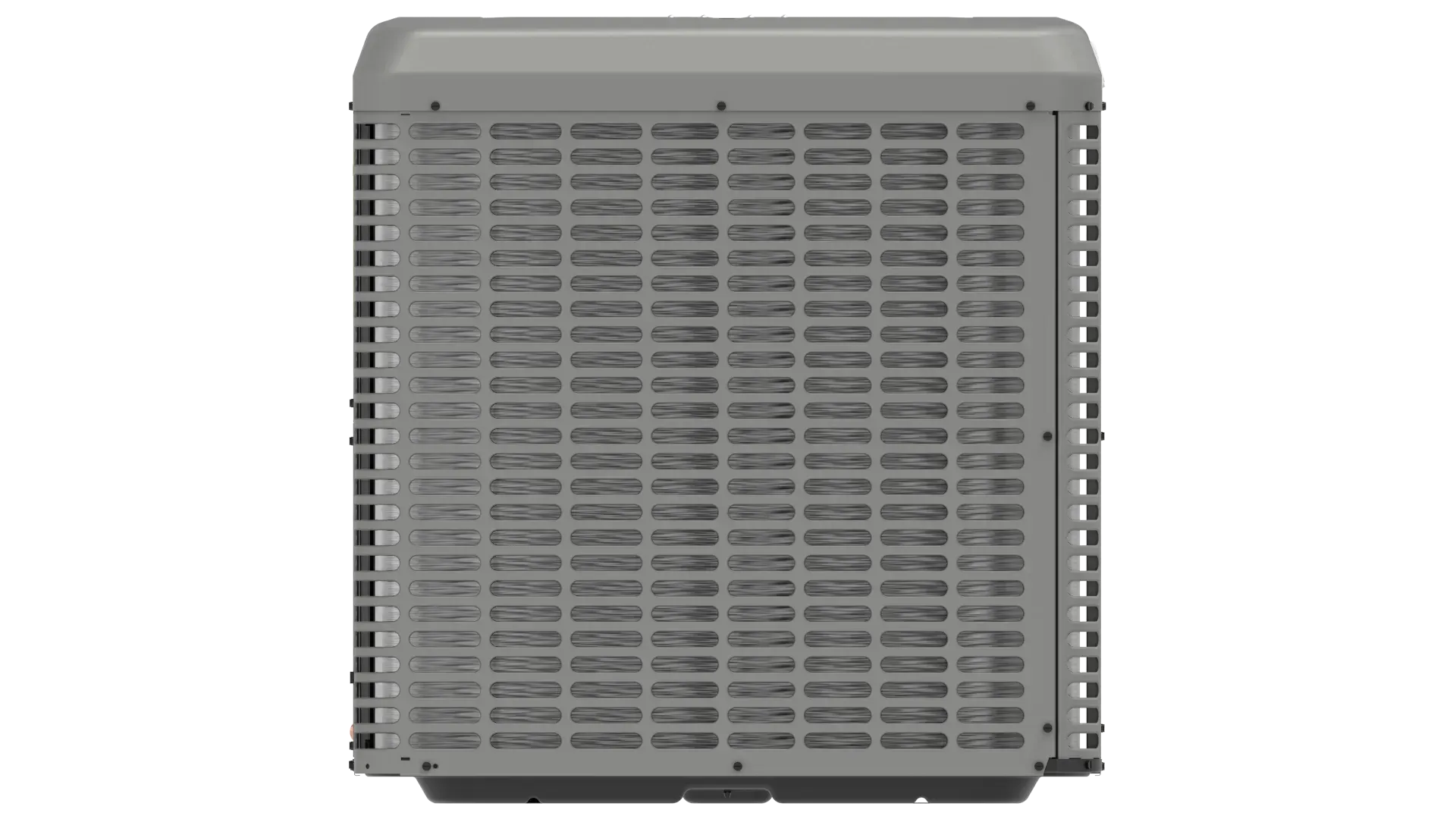 Gray outdoor air conditioning unit.