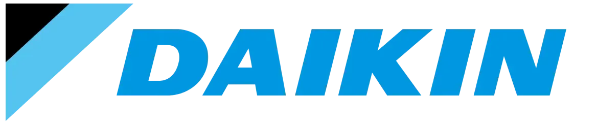 Daikin logo with a black and light blue abstract shape and the word 