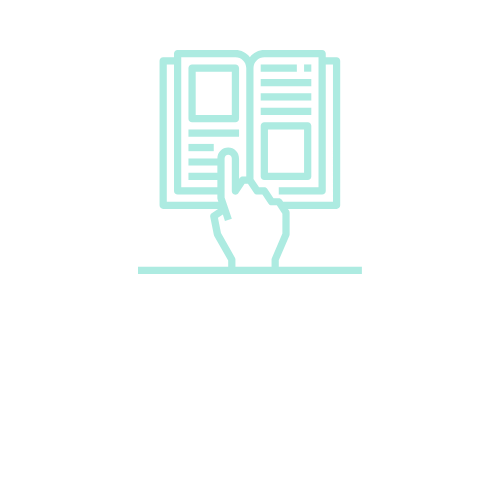 Hand pointing at open book.