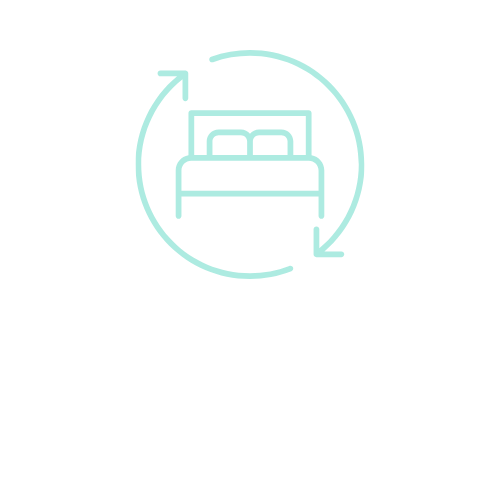 Bed inside circular arrows, representing room turnaround.