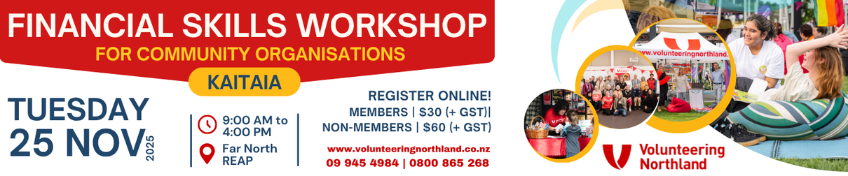 Financial skills workshop for community organizations in Kaitaia on Nov 25.