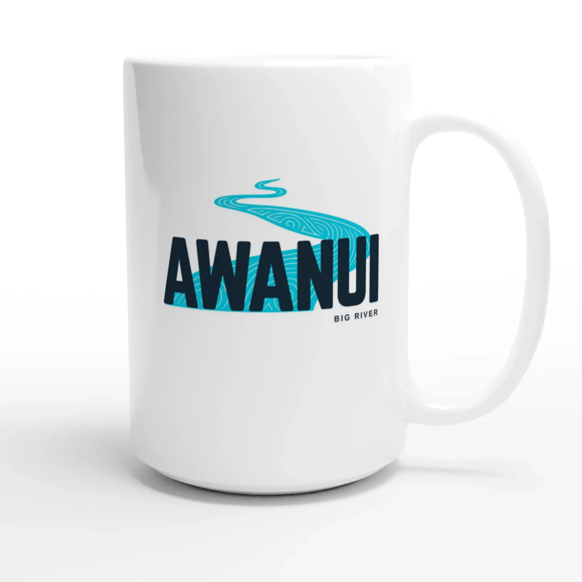 White mug with the word