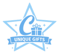 Blue star logo with “C” and gift icon above the words “UNIQUE GIFTS”