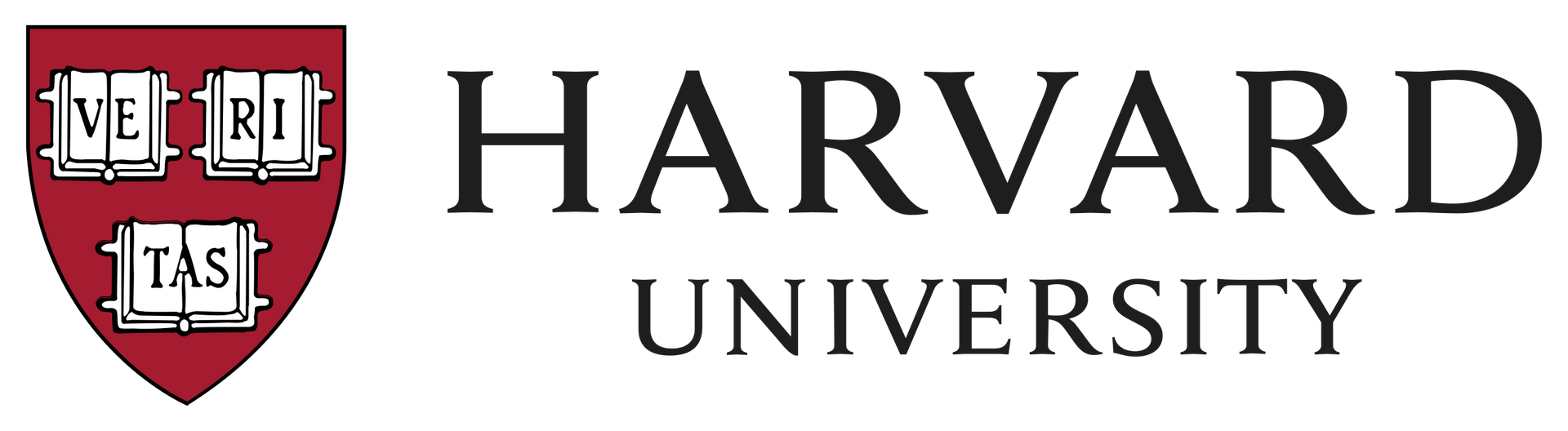 Logotipo de la Universidad de Harvard: un escudo rojo con tres libros blancos y las palabras "HARVARD UNIVERSITY" en negro.