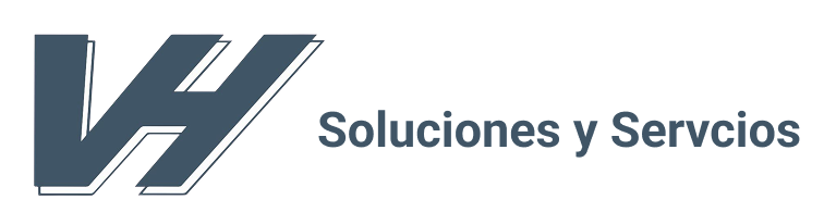 Logotipo para VH Soluciones y Servicios en color azul oscuro con contorno blanco.