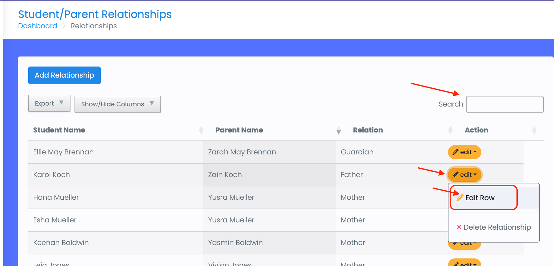 modify or delete existing relationship