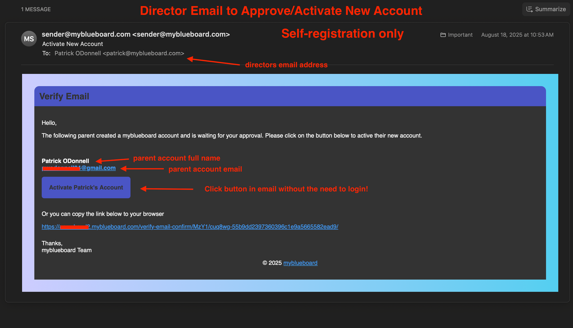 Director Approval/Activate Email