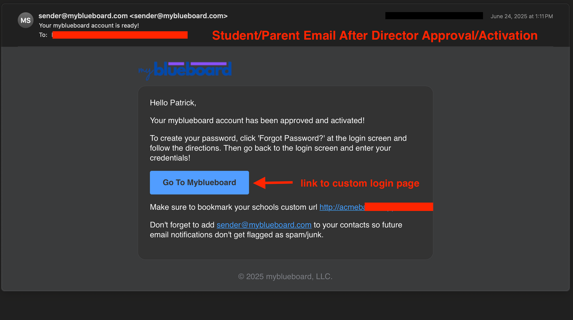 Student/Parent Approved/Activated Email