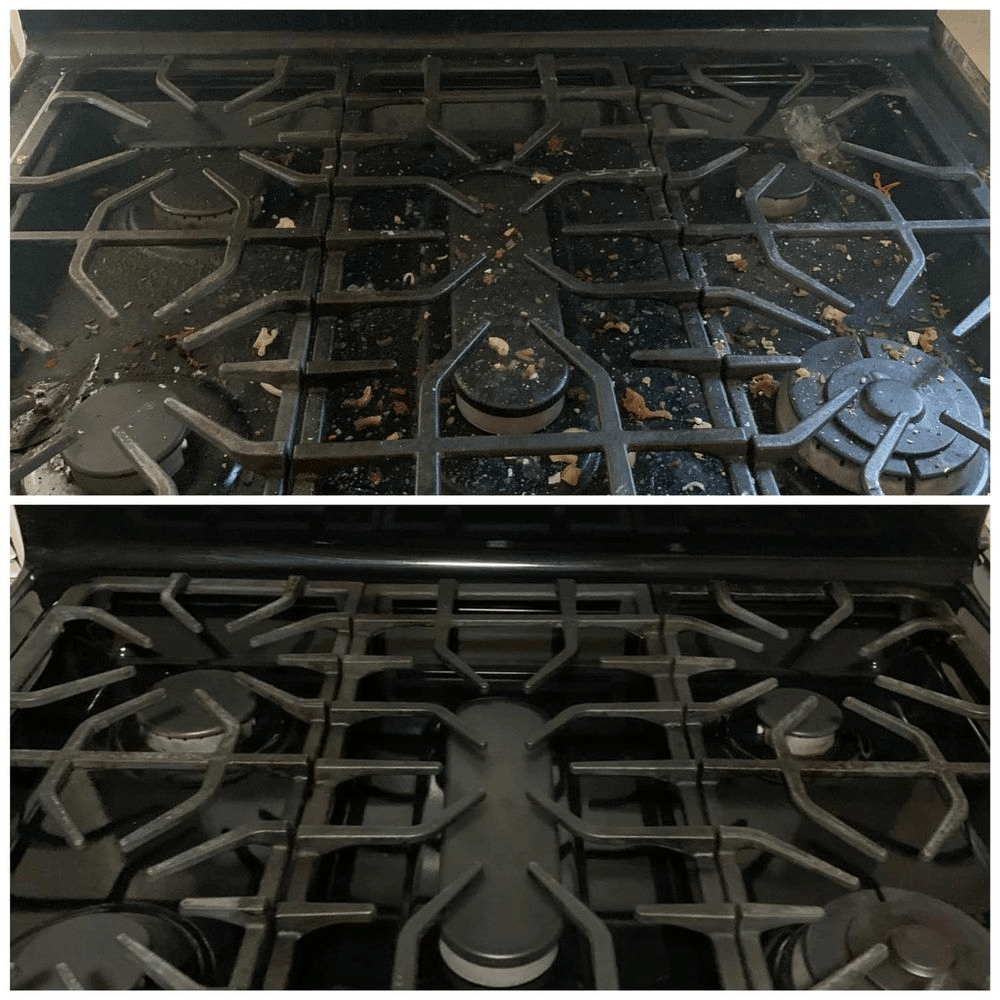 A before and after picture of a stove top oven.