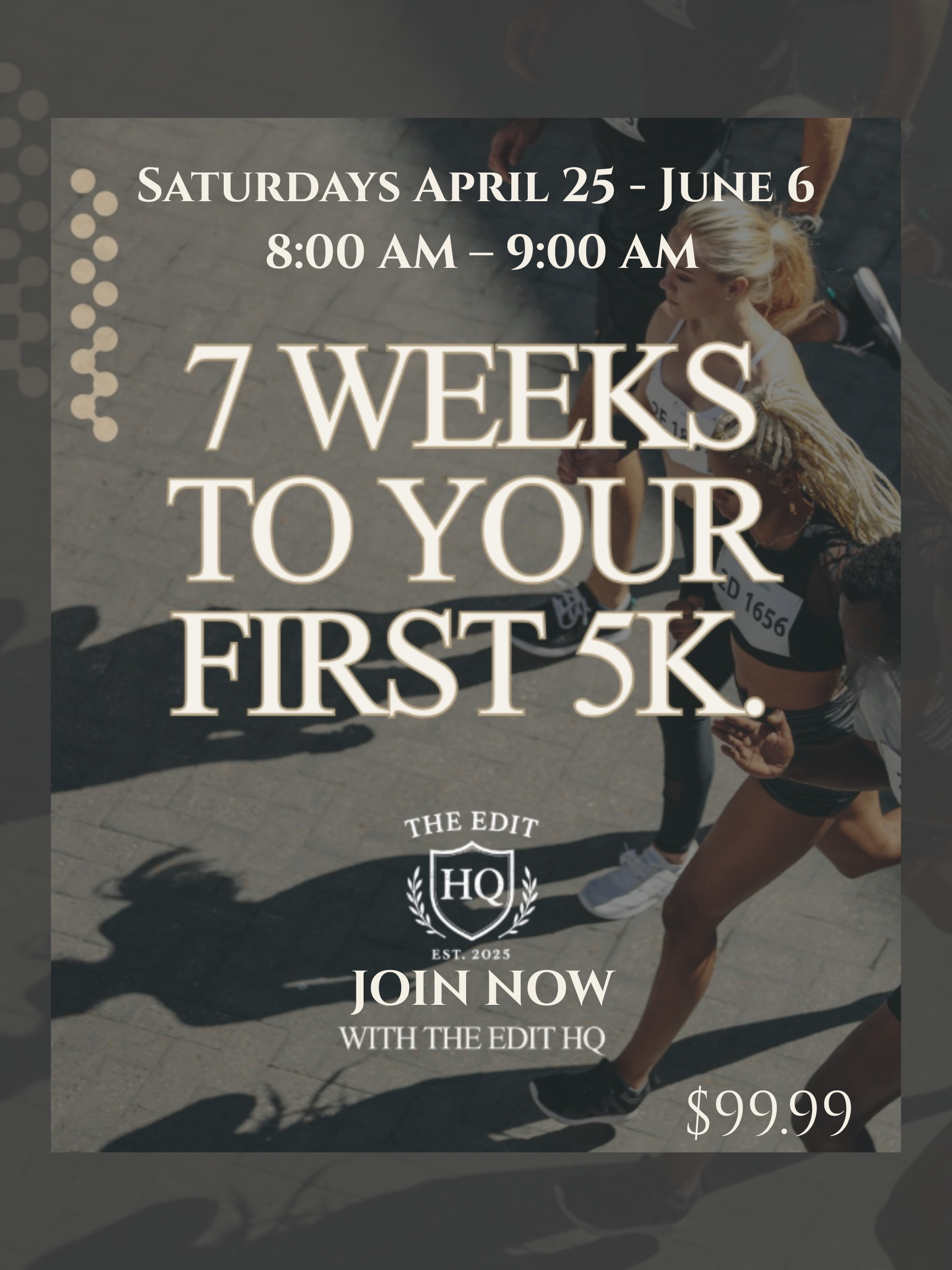 This one is for the person who’s always wanted to run a 5K but didn’t know where to start.
The Edit HQ Learn to Run course is a 7-week progressive program designed to get you from the pavement to the finish line — safely, confidently, and with a group behind you.
Every Saturday, April 25 to June 6. 8:00 AM – 9:00 AM.
Led by Liam Clarey.
Each week covers something new — footwear, gait, stretching, injury prevention, hydration, and nutrition. Week 7 is a timed 5K run.
The goal? The 2026 Napanee Heritage Race on June 13.
$99.99 for the full 7-week program.
