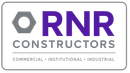 Logo for RNR Constructors: purple "RNR" letters, grey hexagon, and text "Constructors" below, with the words "Commercial, Institutional, Industrial" below the company's name.