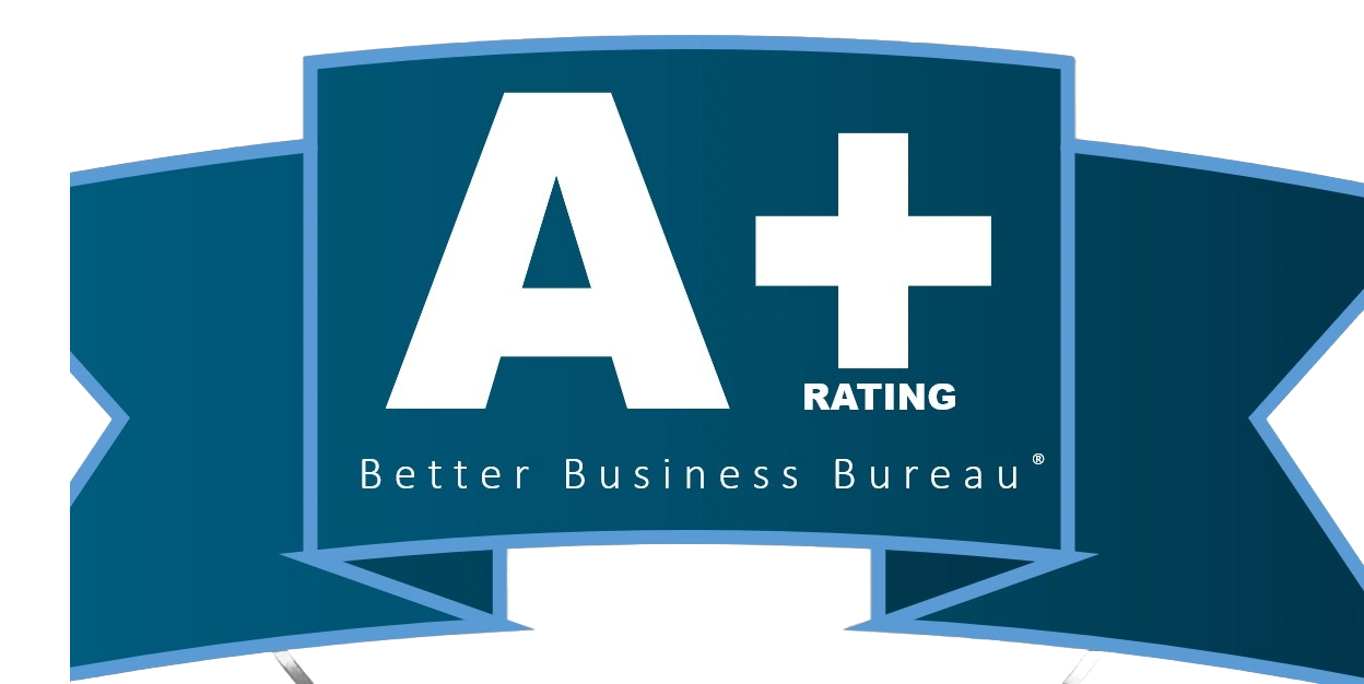 a bbb accredited business a + rating logo on a white background .