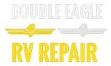 Double Eagle RV Repair logo: text and winged eagle icons in gold and silver.