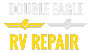 Double Eagle RV Repair logo: text and winged eagle icons in gold and silver.