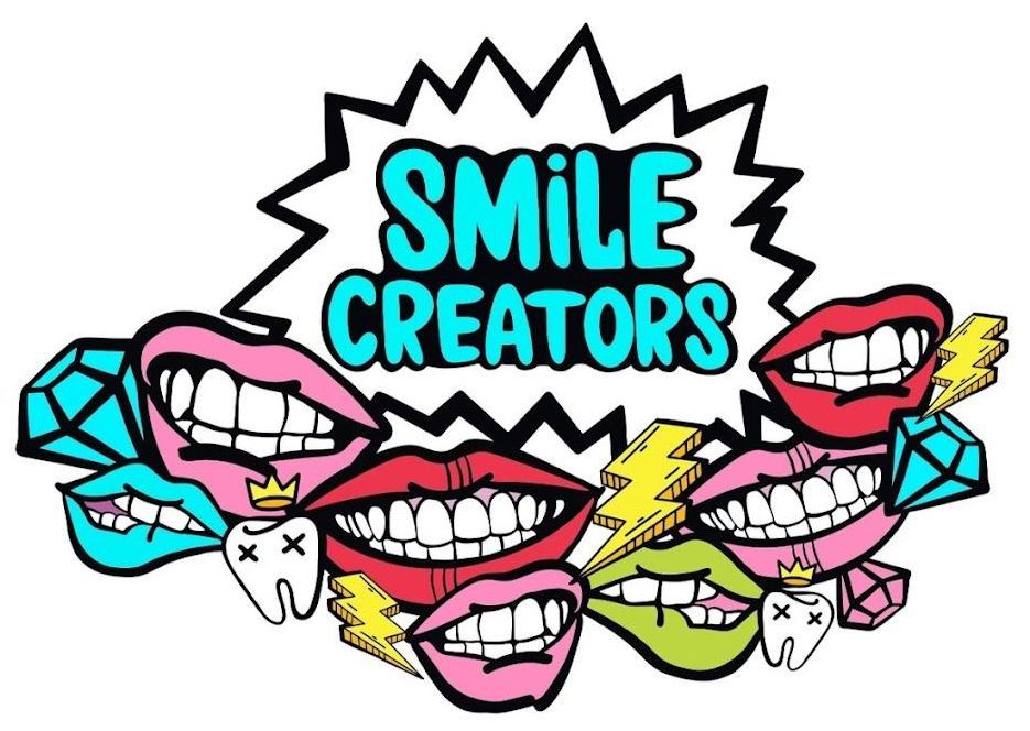 A logo for smile creators with a bunch of mouths and teeth