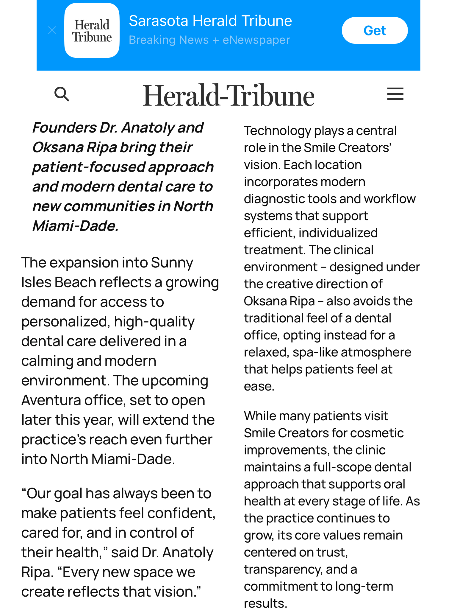 Smile Creators dental couple in Palm Beach, Florida. Man in suit, woman in green dress, smiling outdoors.