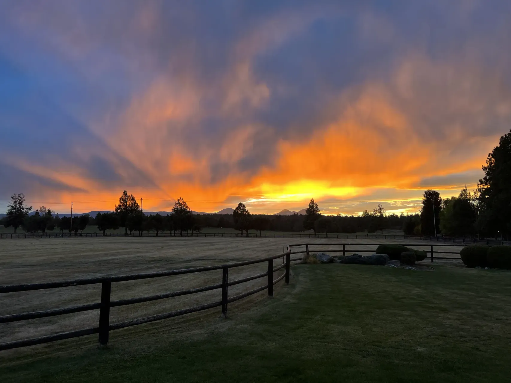 Fence in a field at sunset