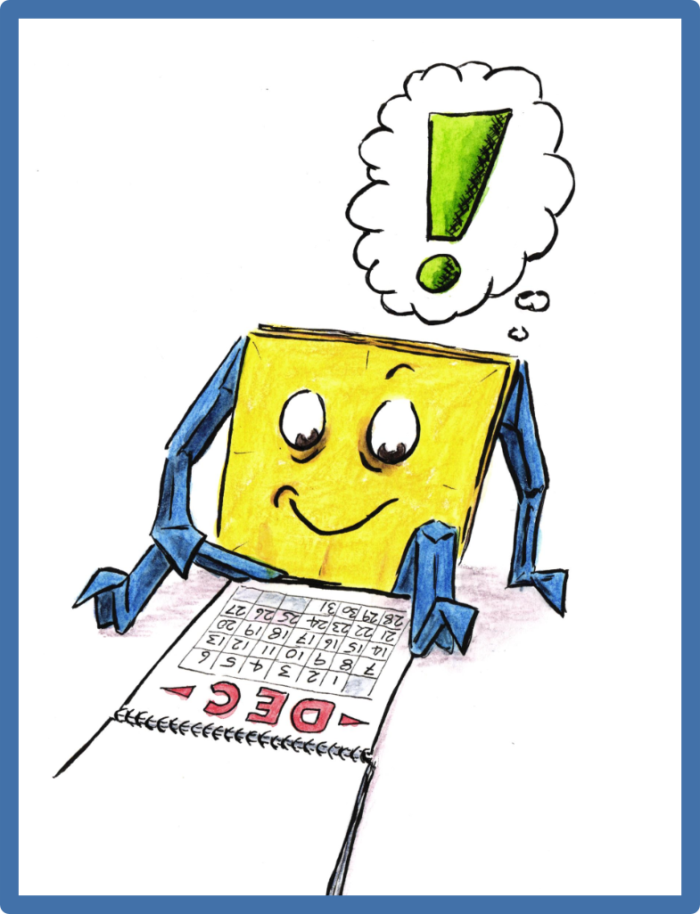 Ori-Man is sat on the floor looking at a calender open at December
