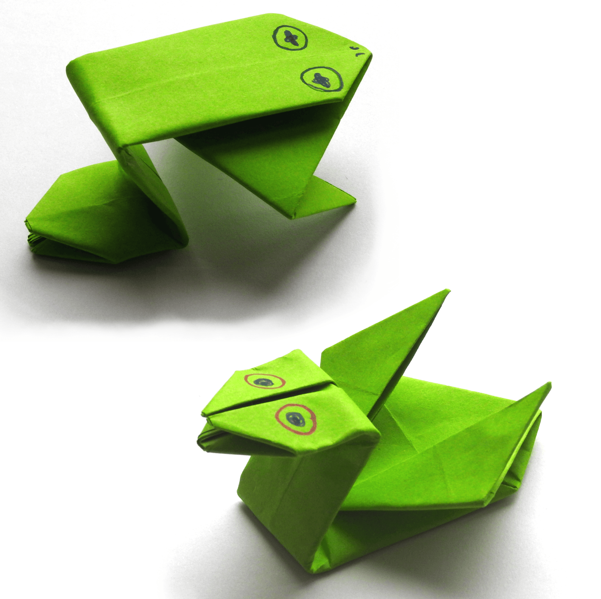 Green origami frog linking to diagrams