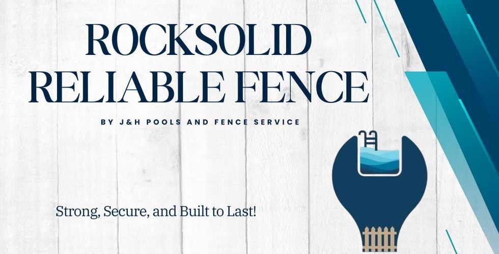 Rocksolid Reliable Fence logo: blue text on white wood background; wrench with fence design. 