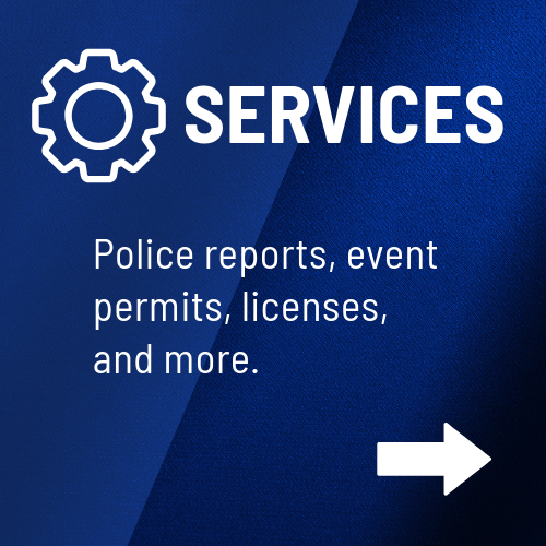 A blue sign that says services with an arrow pointing to the right