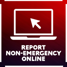 A laptop computer with a cursor on the screen and the words `` report non-emergency online ''.