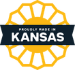 A logo that says proudly made in kansas