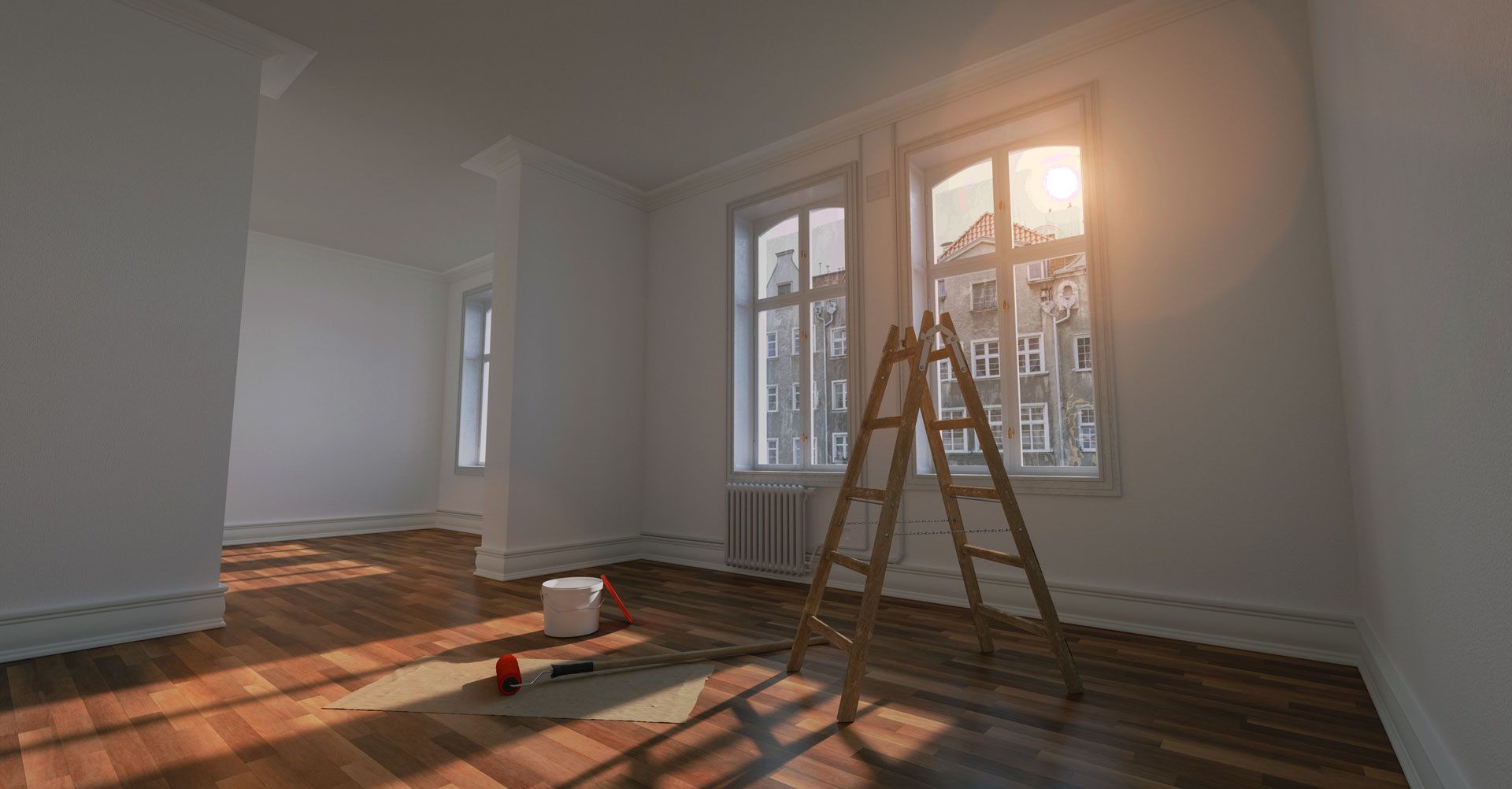 There is a ladder in the middle of the room.