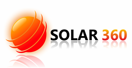 A logo for solar 360 with a sun in the center