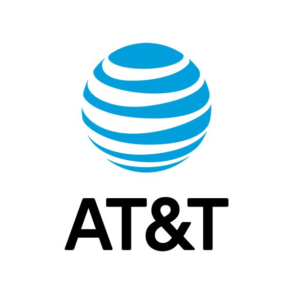 A blue and white at & t logo on a white background