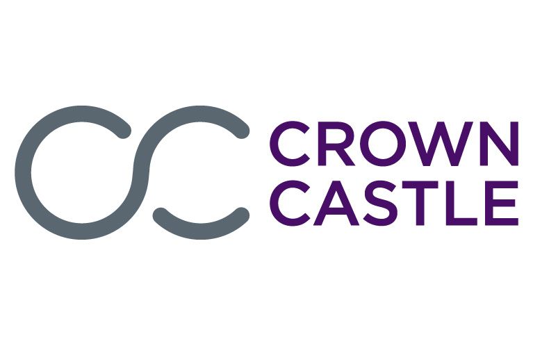 The logo for crown castle is purple and gray.