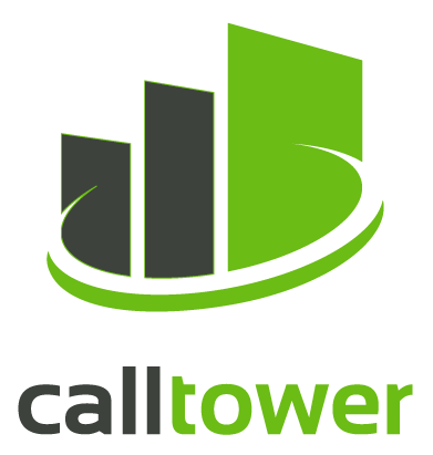 A green and black logo for a company called calltower.