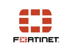A red and black logo for fortinet on a white background.