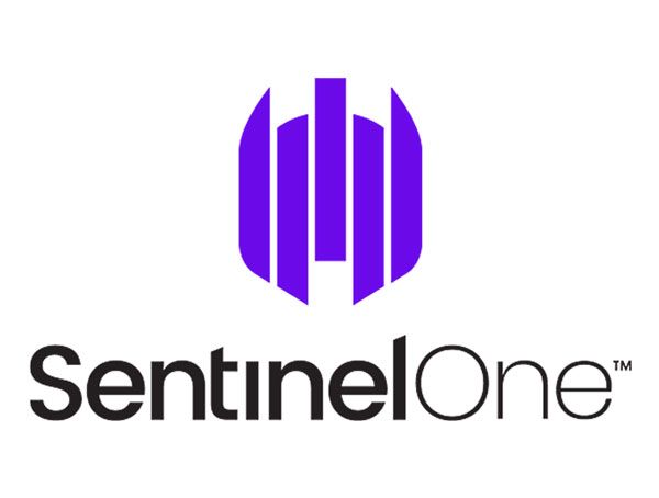 A purple and black logo for sentinelone on a white background.