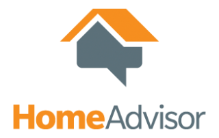 A home advisor logo with a house and a speech bubble