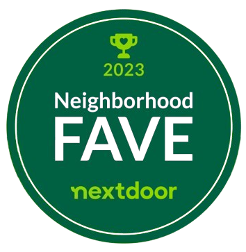 A green sticker that says neighborhood fave nextdoor