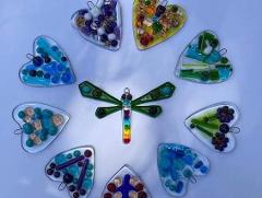 Fused glass hearts momentos