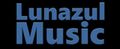 Un logo azul para la música lunazul sobre un fondo negro.