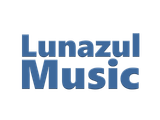 Un logo azul para la música lunazul sobre un fondo blanco.