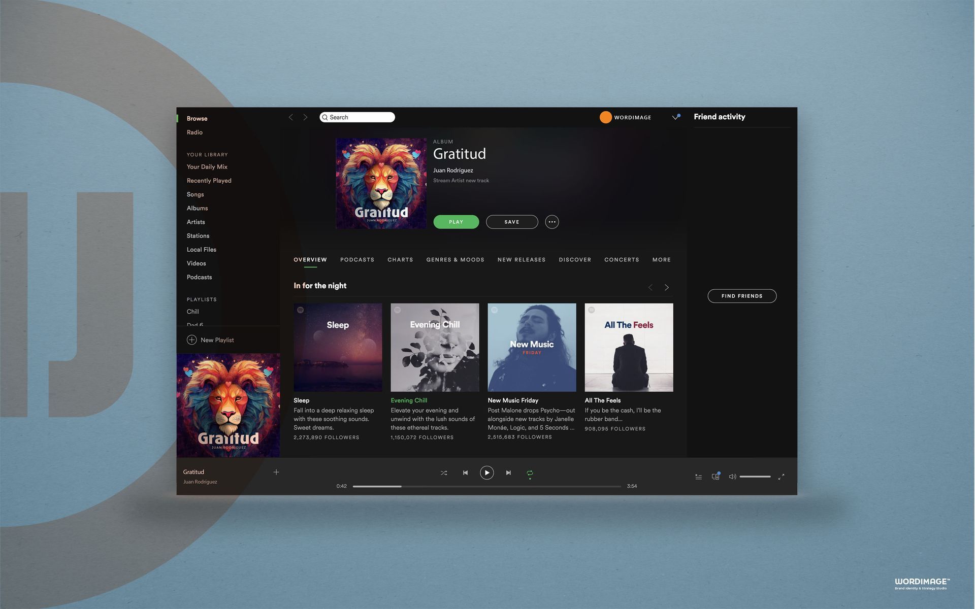 A computer screen with a spotify app open on it.