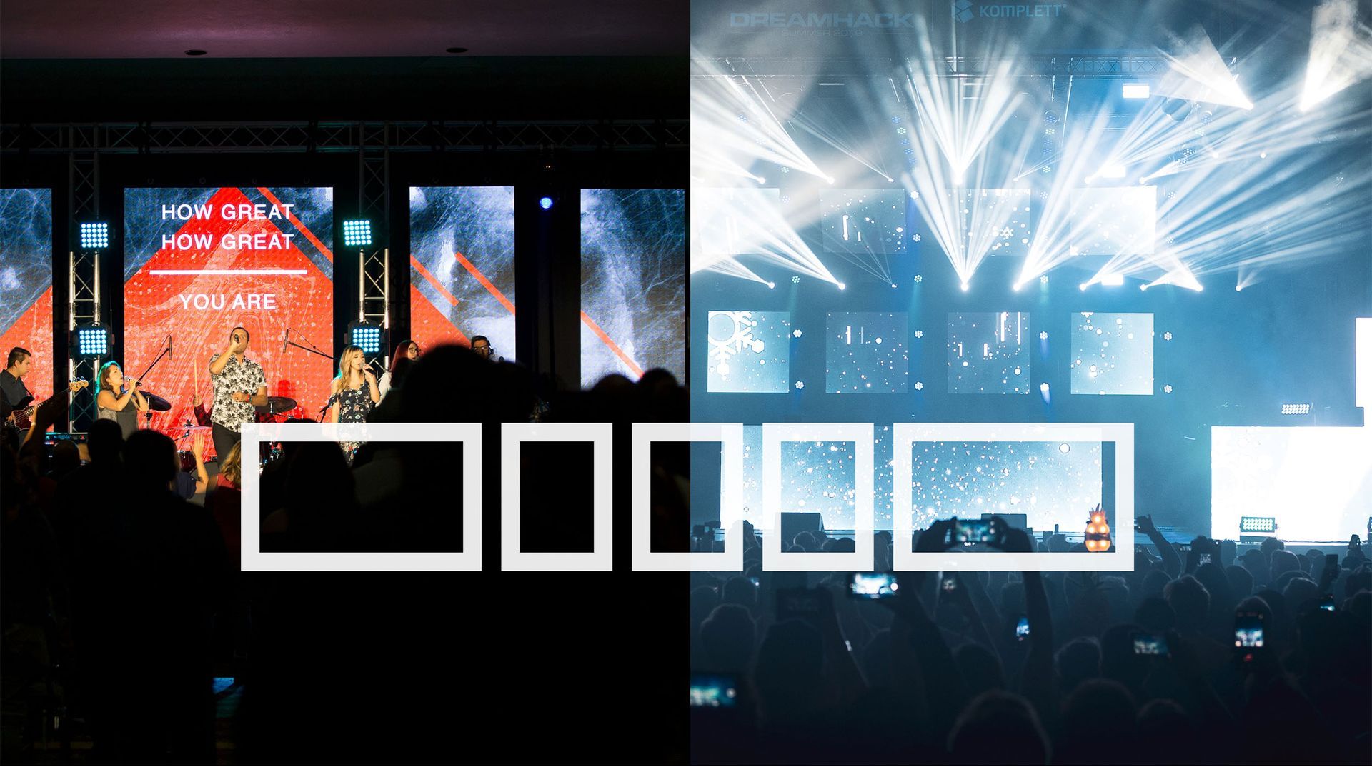 A group of people are standing in front of a stage at a concert.